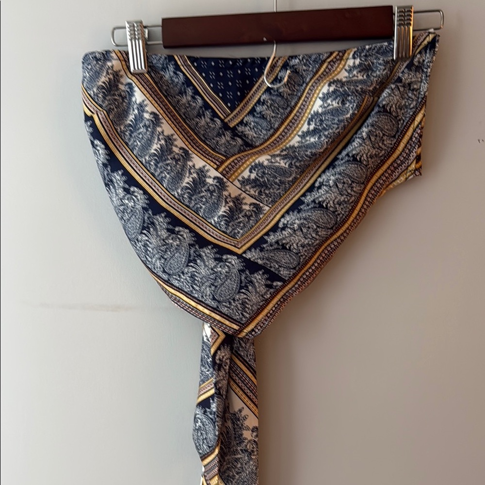 Navy & Cream Paisley Square Tie Top